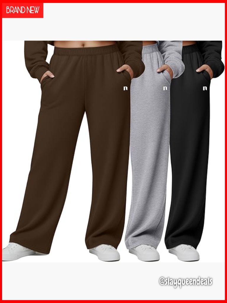 Plus Wide Leg Sweatpants High Waist Lounge Pants With Pockets 3 Pack
